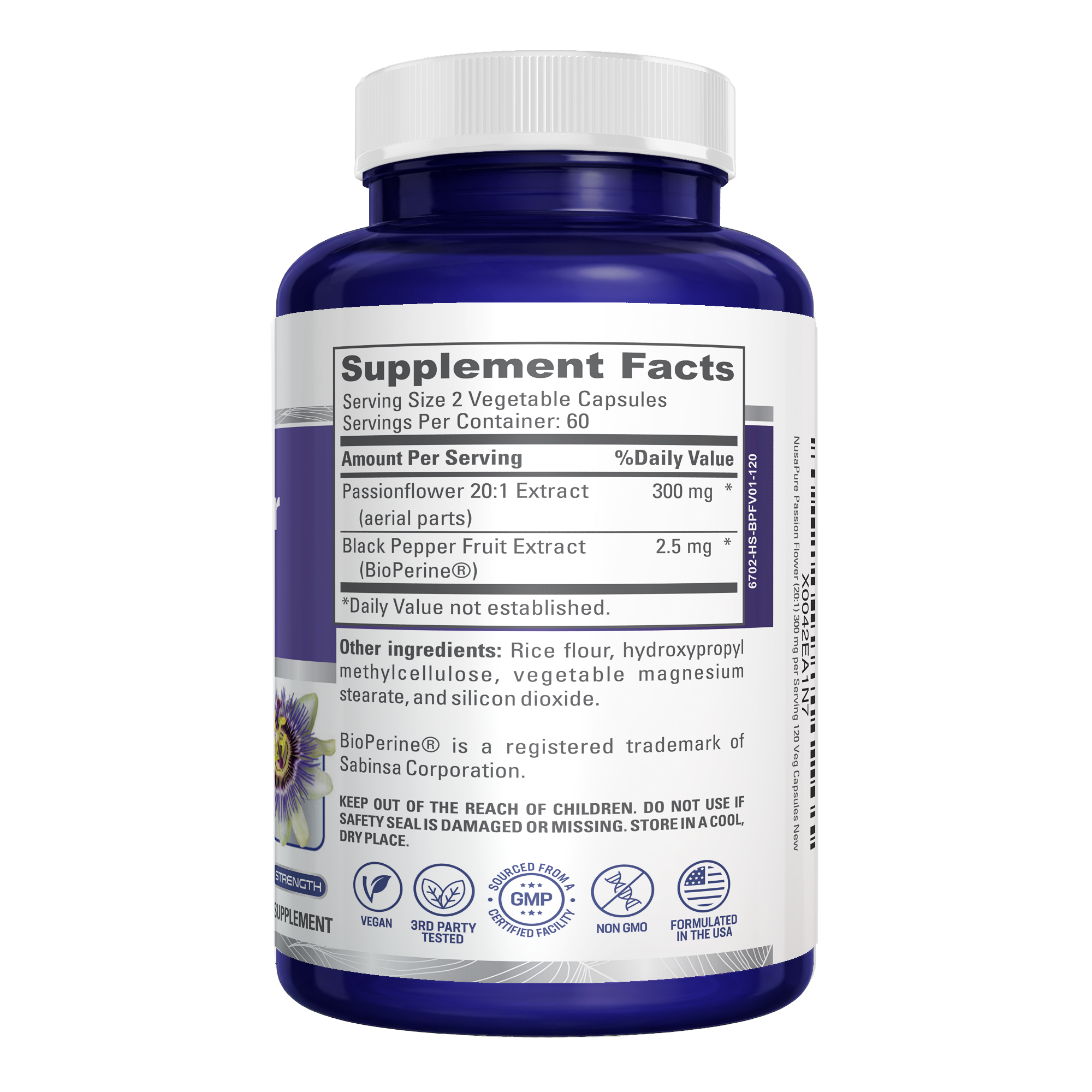 NusaPure Passion Flower 20:1 Extract, 300 mg, 120 Veggie Caps, Non-GMO, Bioperine, Extract Supplement