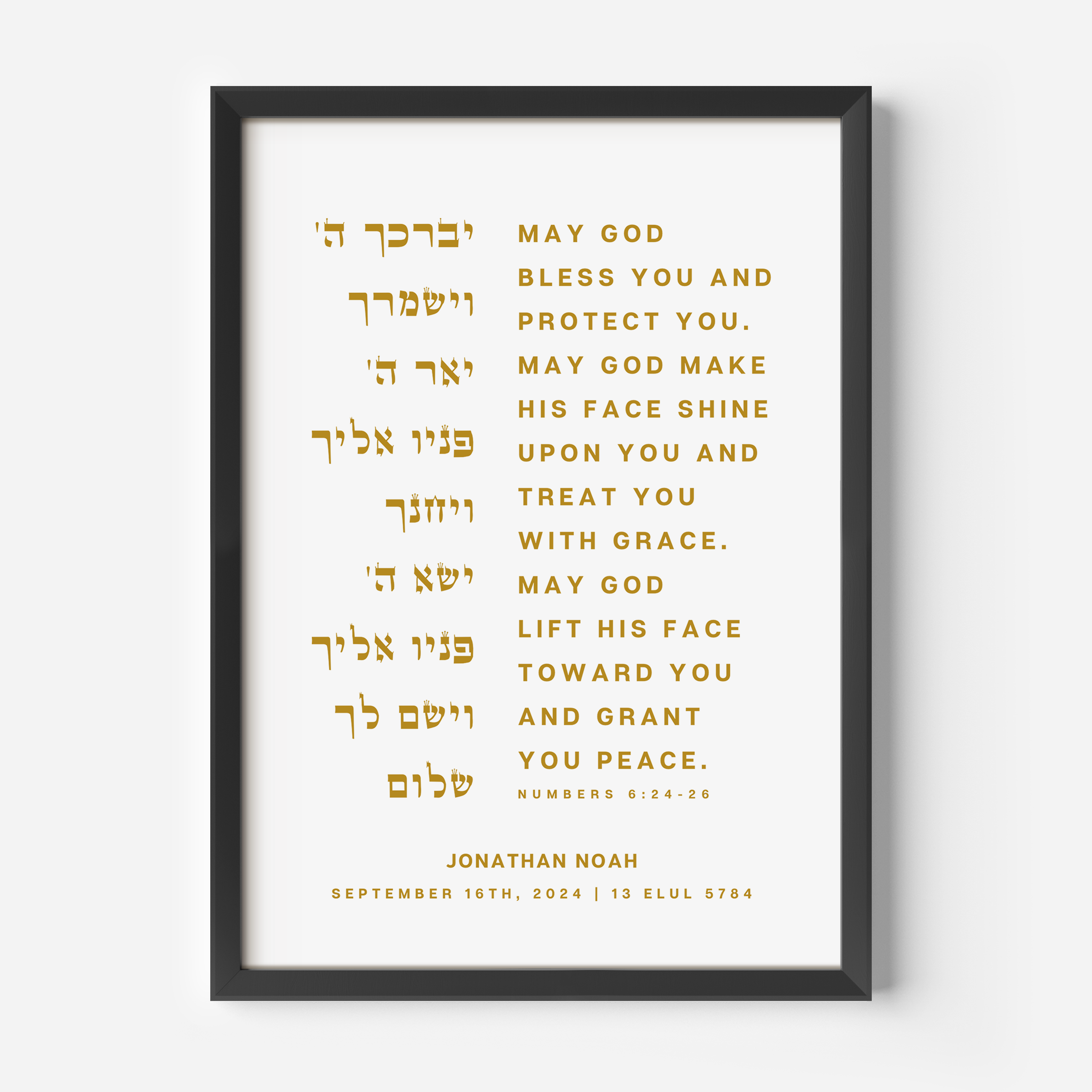 Priestly Blessing (Numbers 6:24–26) - Hebrew Wall Art Print
