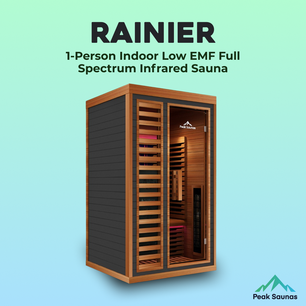 Peak Saunas Rainier 1-Person Full Spectrum Infrared Sauna with XL Medical-Grade Red Light Therapy & Smart WiFi App Control