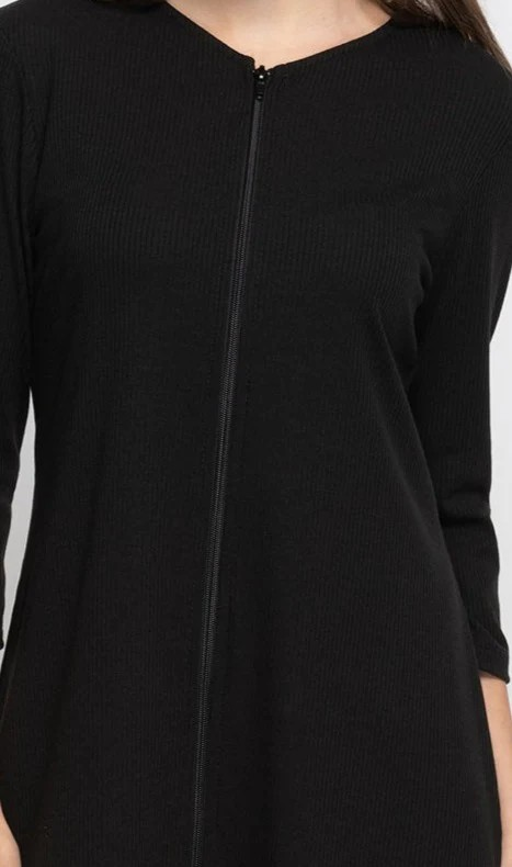 Black Rib Zip Dress