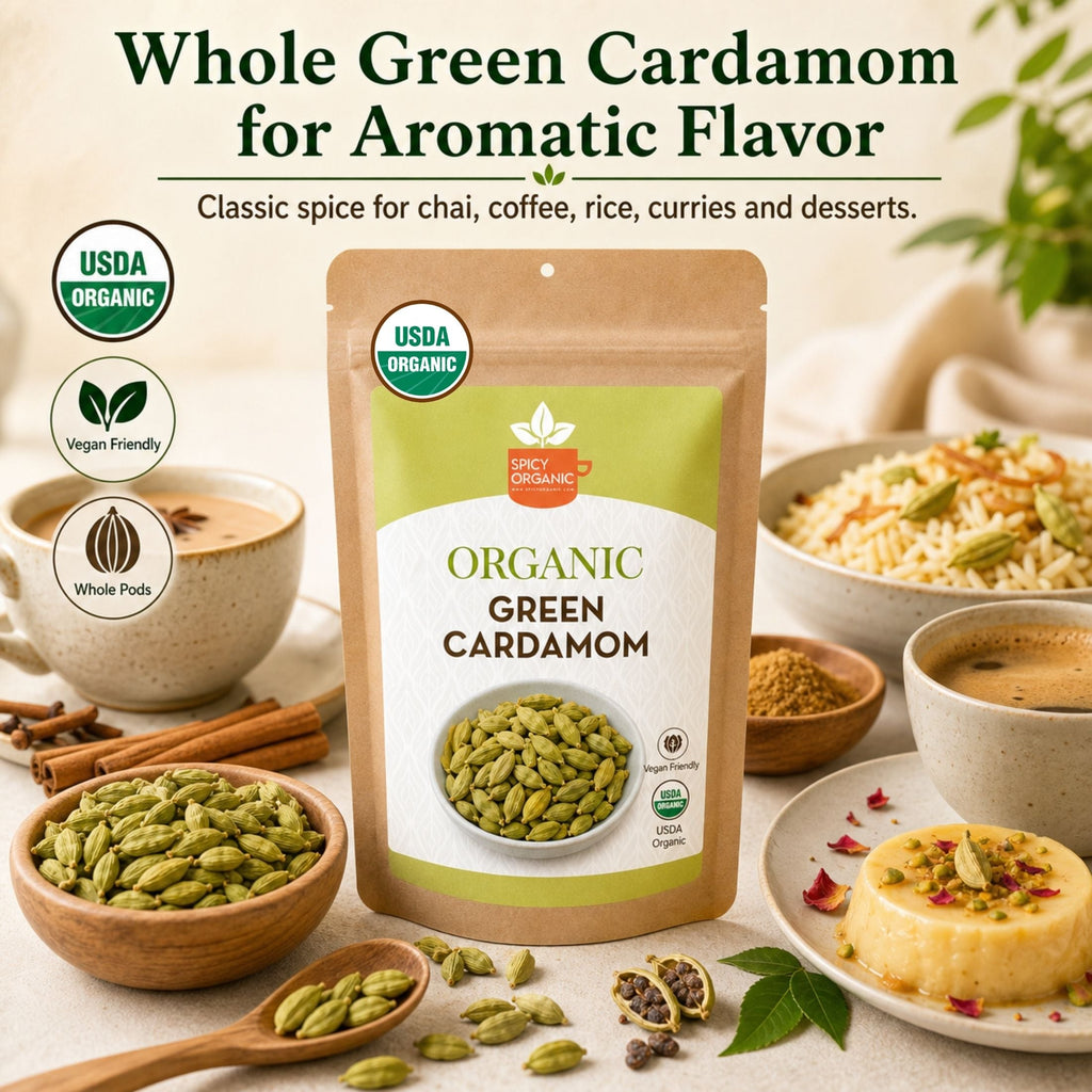 Organic Green Cardamom Pods – Jumbo, for Chai & Biryani