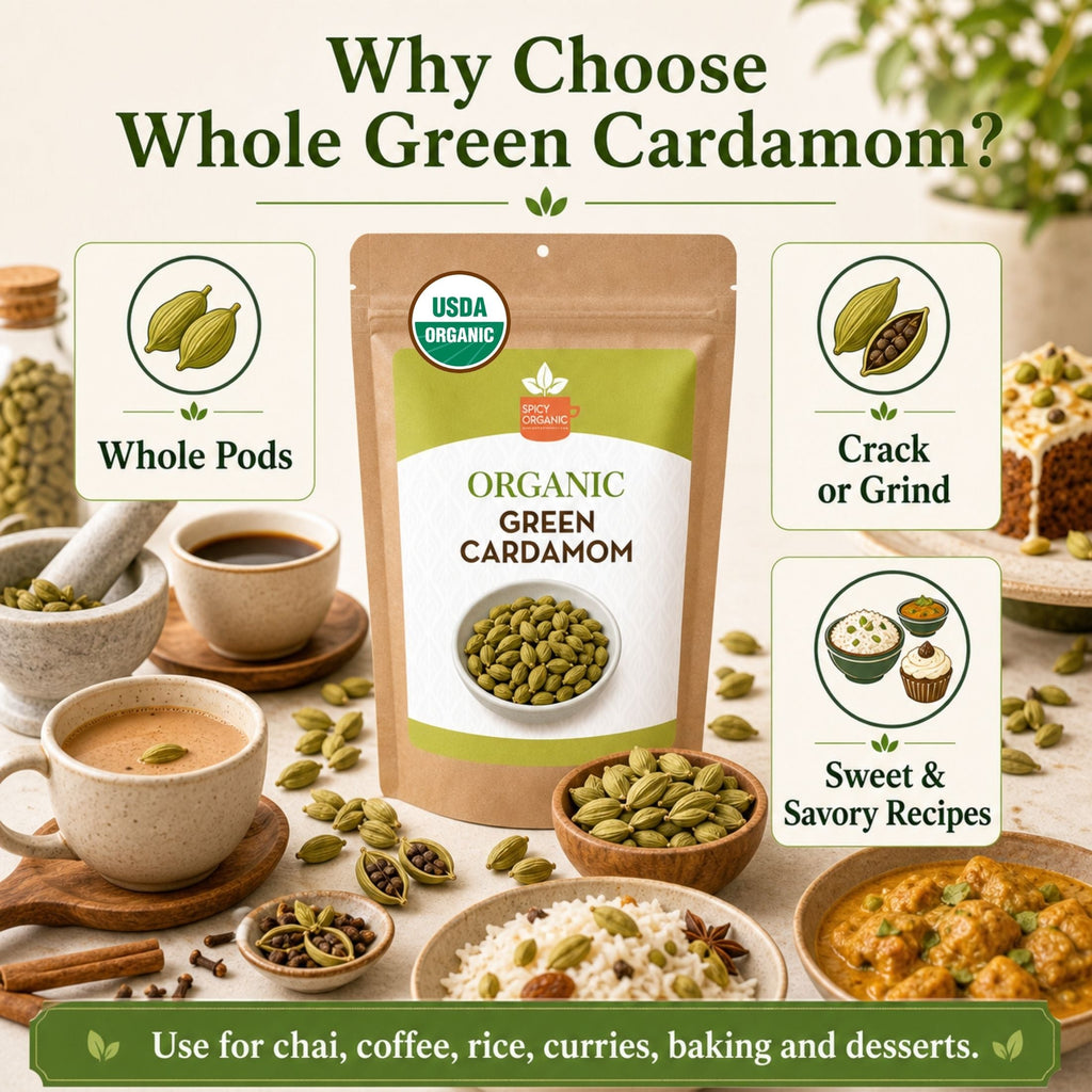Organic Green Cardamom Pods – Jumbo, for Chai & Biryani
